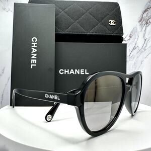 New CHANEL Sunglasses Black Polarized Lens Pilot Aviator 55mm